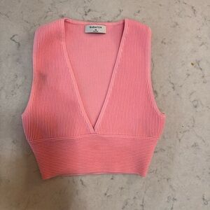 Babaton Pink Ribbed Knit Women's Top